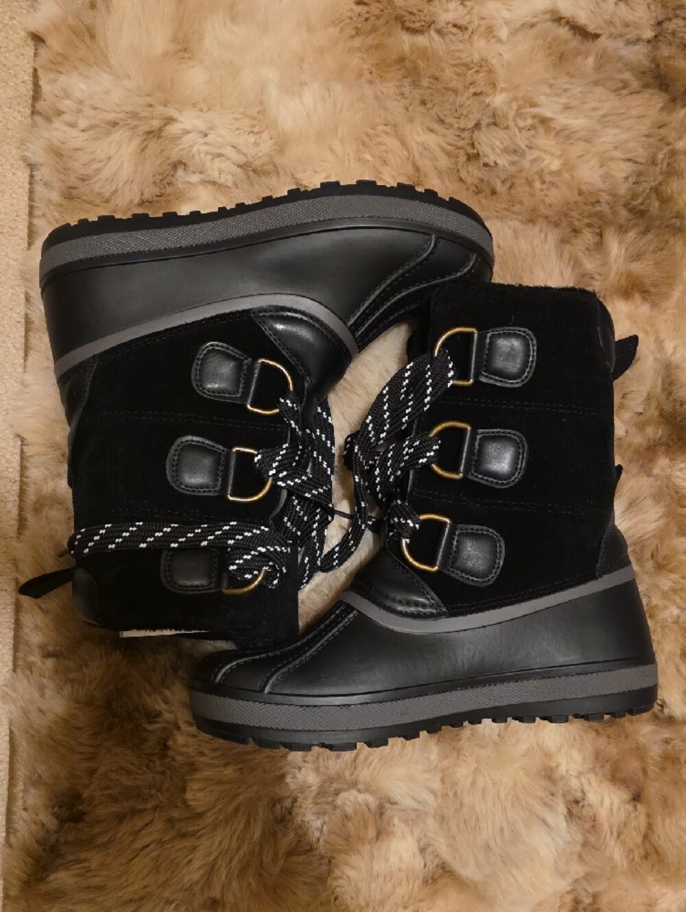 BAMBOO Black Women's Lace-Up Winter Rain Boots Sz 9
